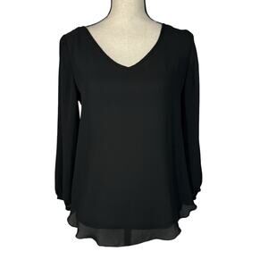 Philosophy Small Top V-Neck Lightweight 3/4 Sleeves Cutout Hi-Low Hem Semi-Sheer